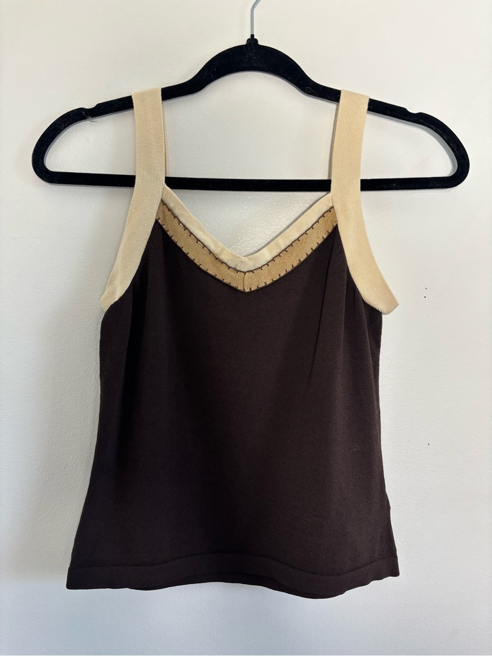 Kasper Brown Tank Top with Cream Trim